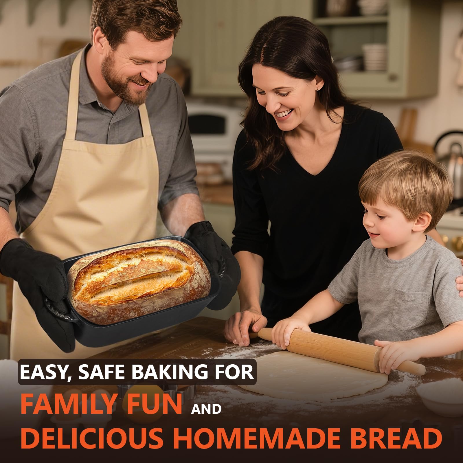 Lvmol cast iron loaf pan highlights sourdough baking for uniform crumb and crust.