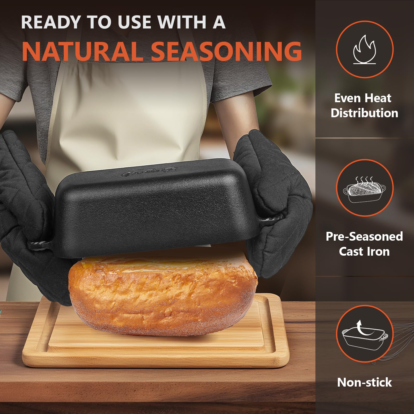 Lvmol pre-seasoned surface reduces sticking and promotes easy release.