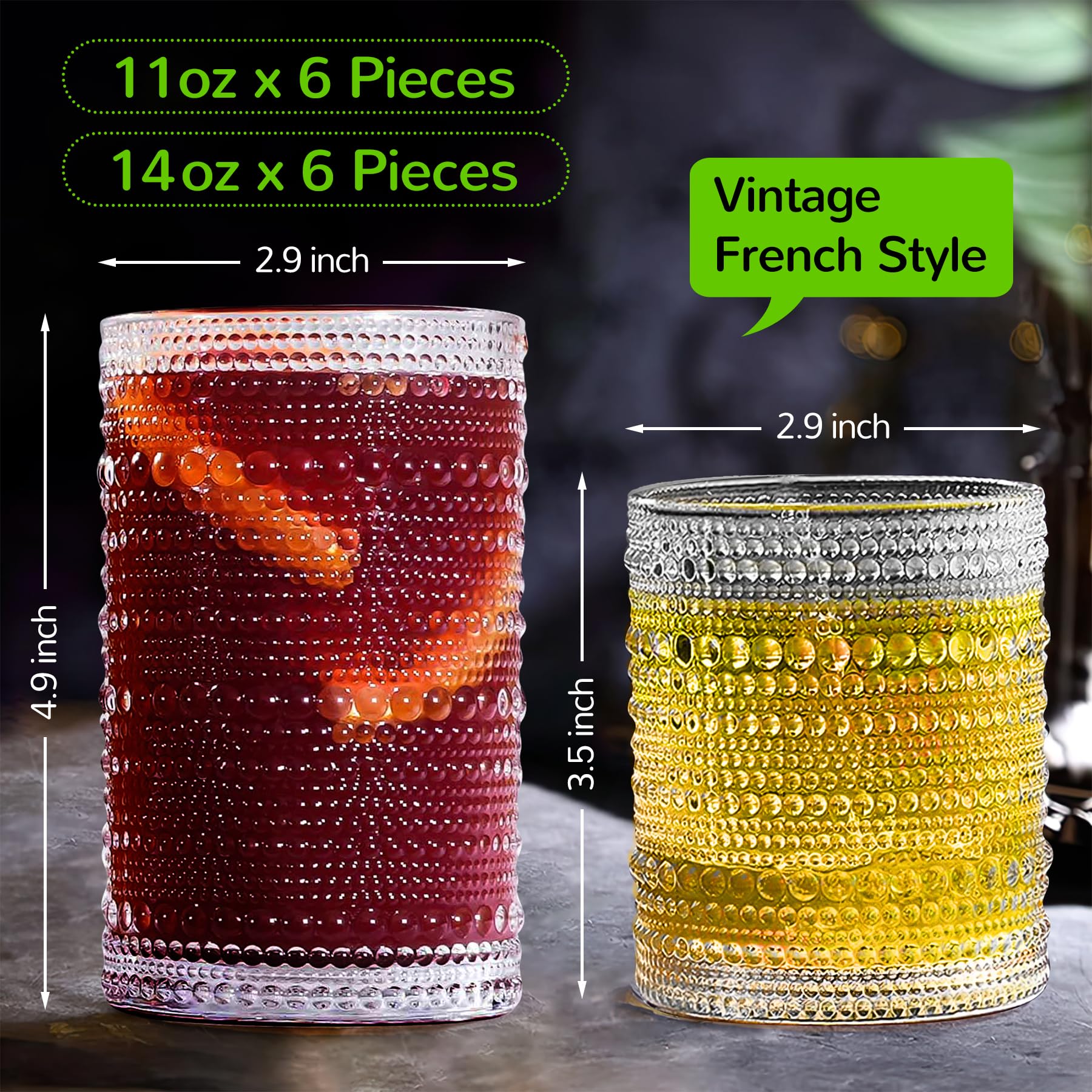 Lvtrupc Vintage Hobnail 11oz glass close-up showcasing compact everyday use.