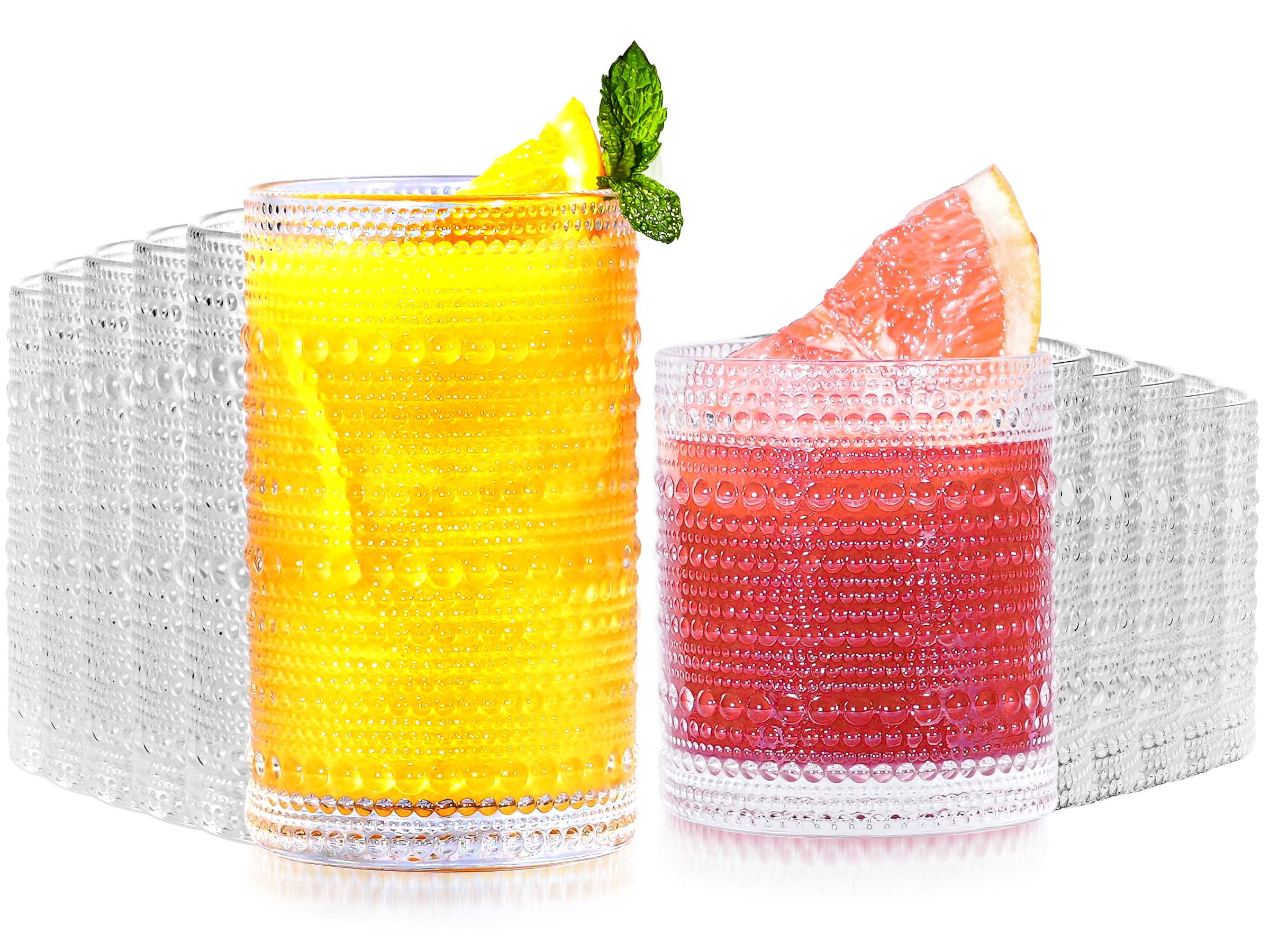 Lvtrupc Vintage Hobnail 14oz glass close-up highlighting texture for stylish beverages.