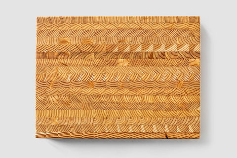 LW Handmade Larch Wood Canada end grain medium cutting board side view, stable and slip resistant
