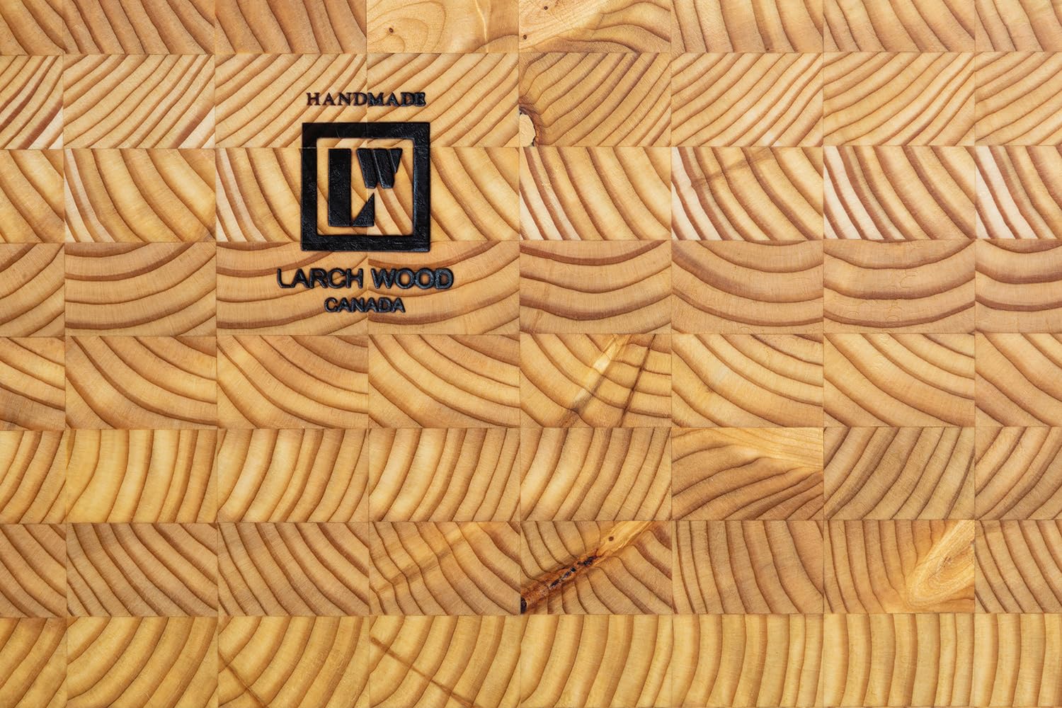 LW Handmade Larch Wood Canada end grain medium cutting board weighs 8.5 lb for sturdy handling