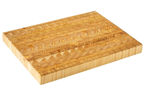 LW Handmade Larch Wood Canada end grain medium cutting board top view, ideal for spacious kitchen prep
