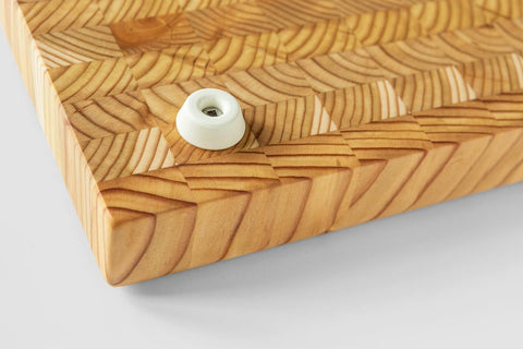 LW Handmade Larch Wood Canada end grain medium cutting board with soft rubber feet, prevents slipping