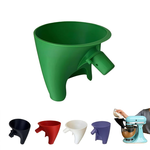 LWOGD flour funnel attaches to KitchenAid for smooth pouring into the bowl.
