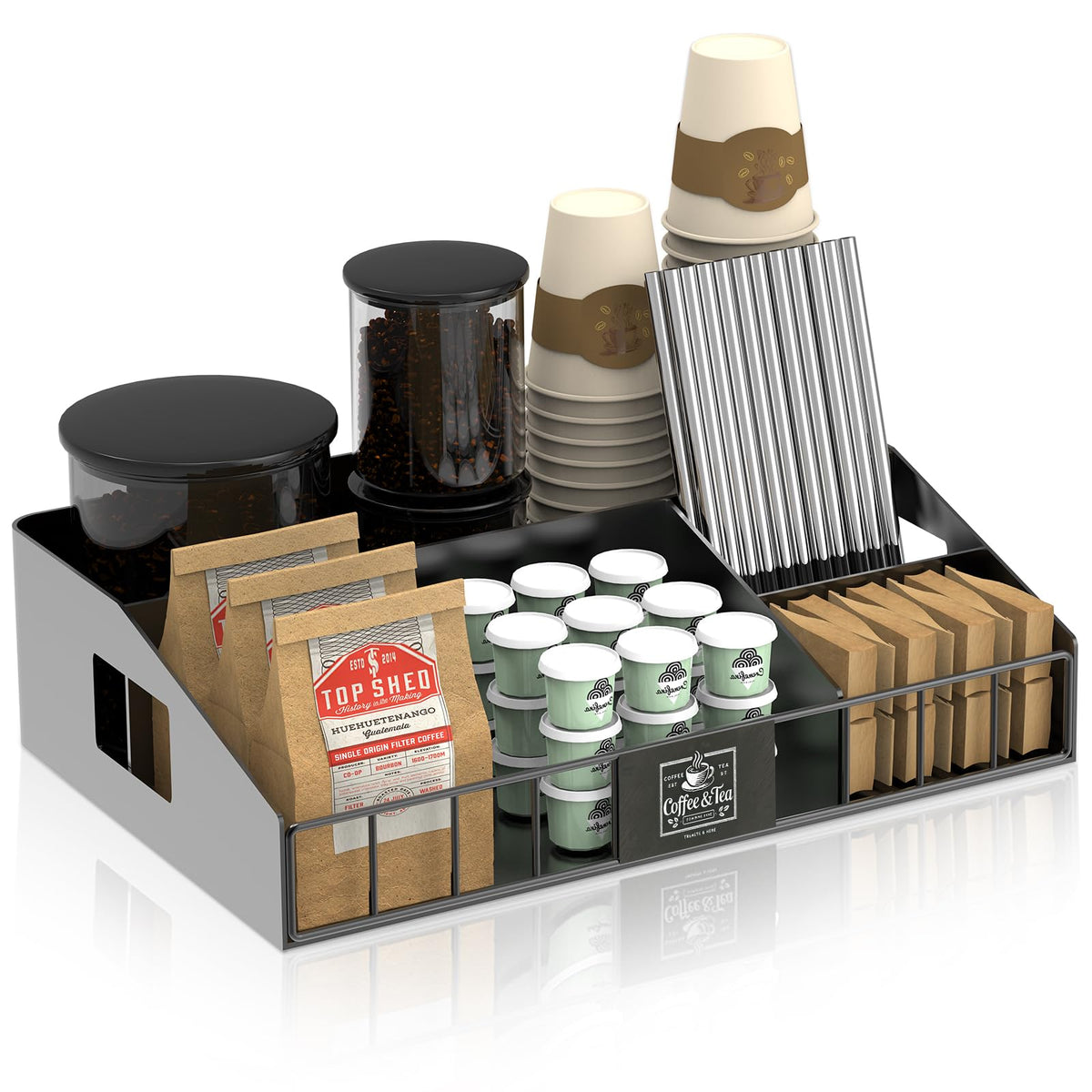 LWSFF metal coffee station organizer with DIY logo for stylish countertop use.
