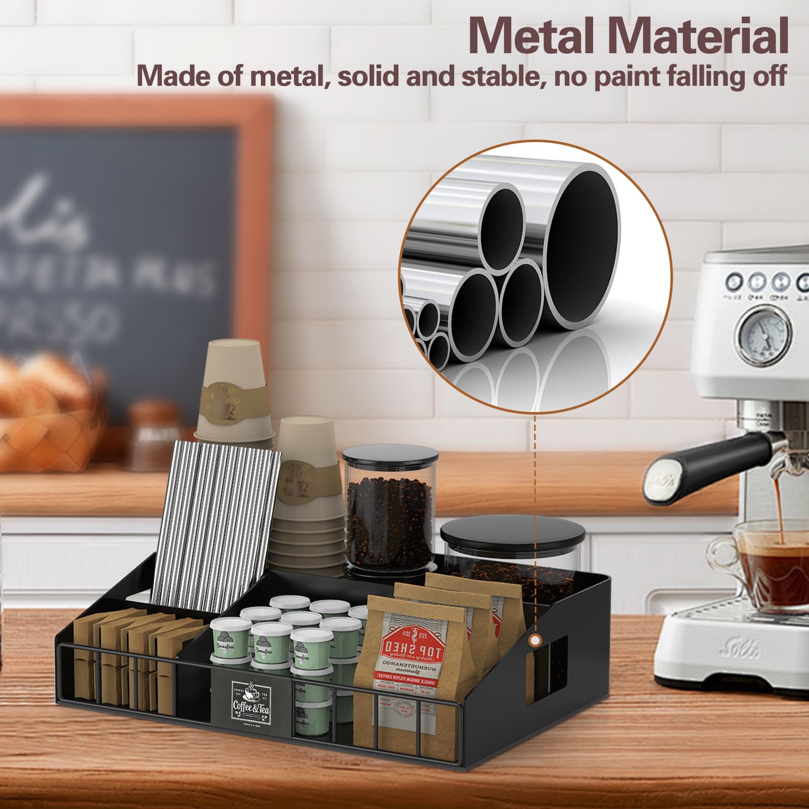 LWSFF multifunctional setup holds K-cups, tea bags, and more.