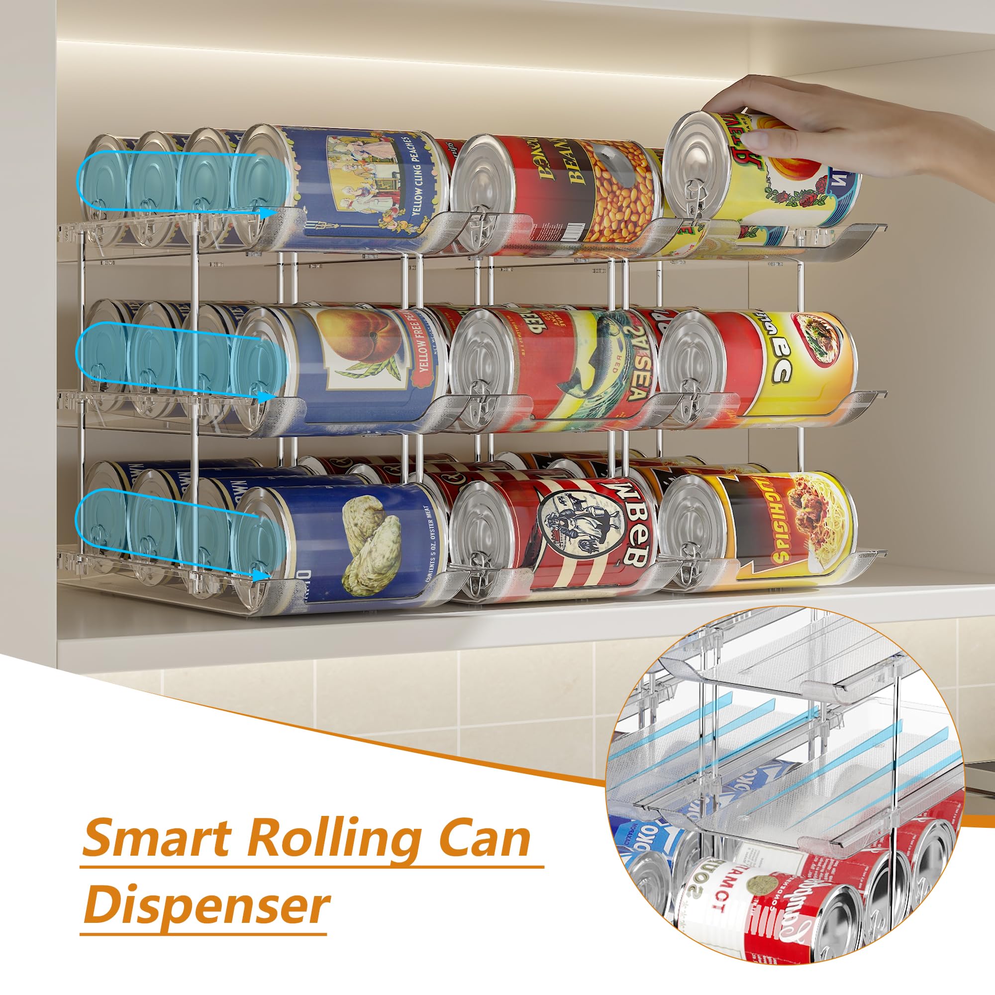 LXLXXL pantry storage with anti-spill top guard keeps cans upright