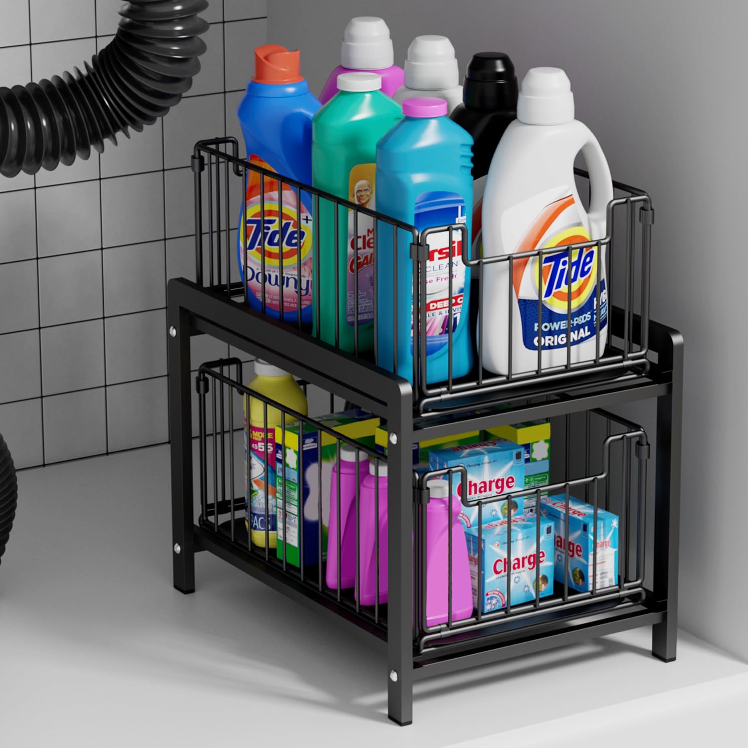 Lxmons 2-tier sliding basket drawer for under-sink organization and easy access