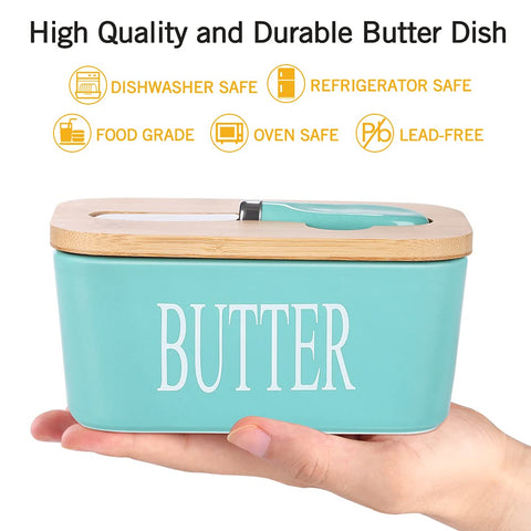 Lxmons butter dish with bamboo lid and sealing ring guards against fridge odors.
