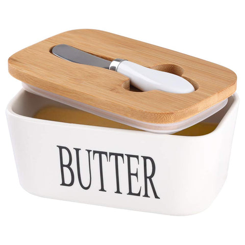 Lxmons ceramic butter dish in white with generous capacity for butter on the counter