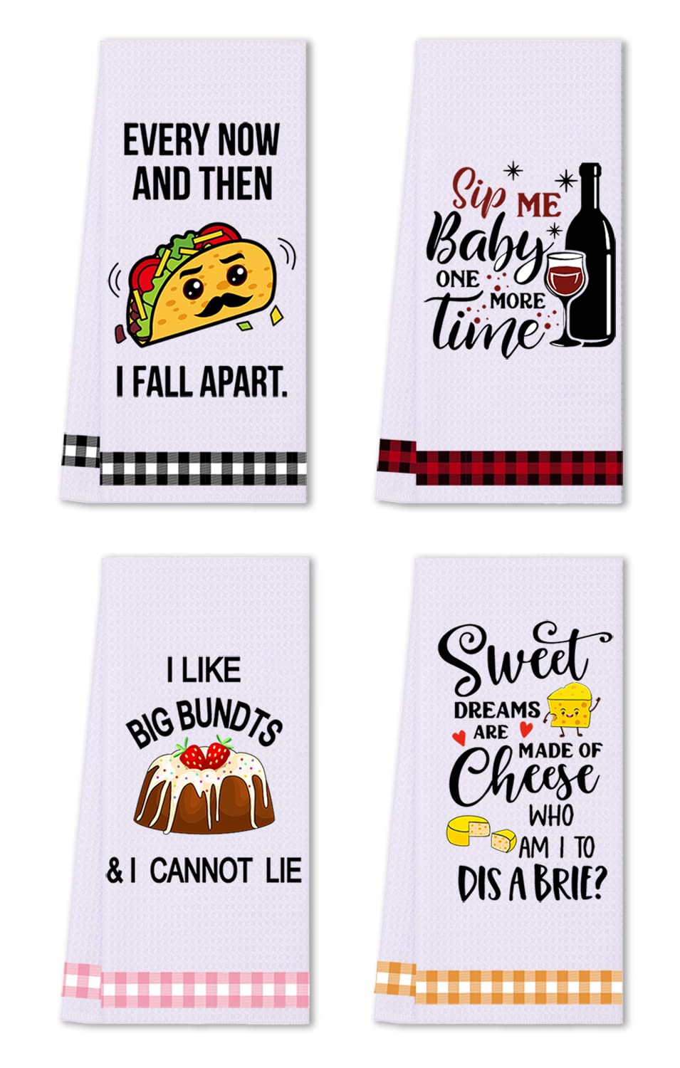 LXOMILL funny kitchen towels with buffalo plaid ends are absorbent and quick-drying.