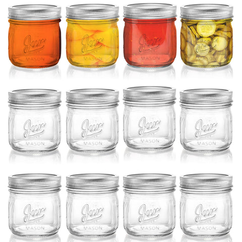 Lyellfe 12-pack wide-mouth mason jars 16oz for versatile storage and gifting.