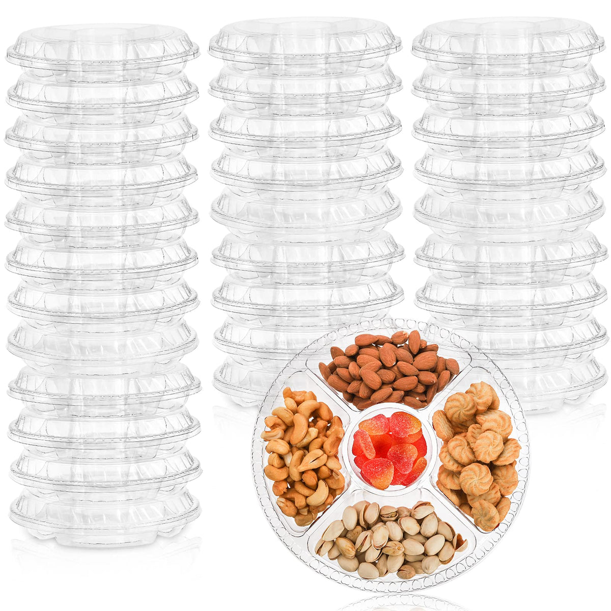 Lyellfe 30-pack appetizer tray with lid, five compartments, ideal for party sampling.
