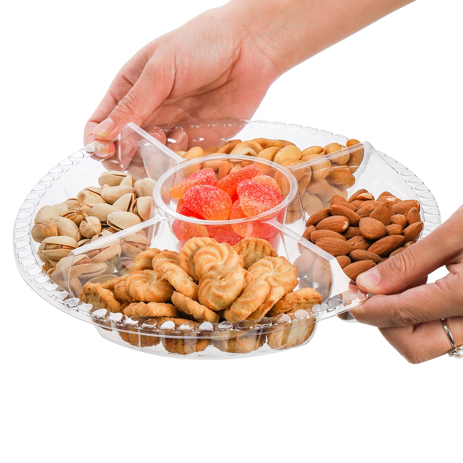 Lyellfe 9.5-inch plastic container for salad, nuts, olives, and snacks.