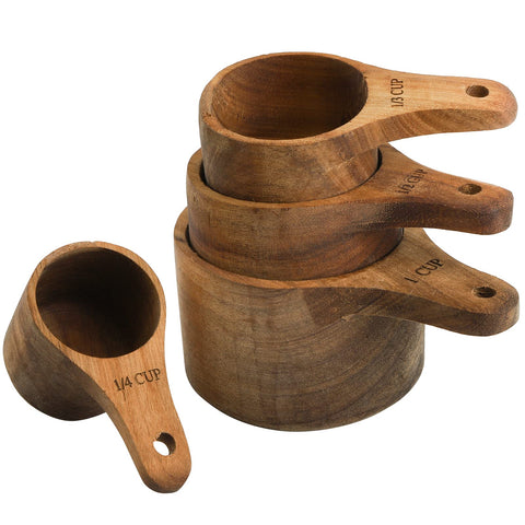 Lyellfe acacia wood measuring cups stackable for compact storage and precise measures.