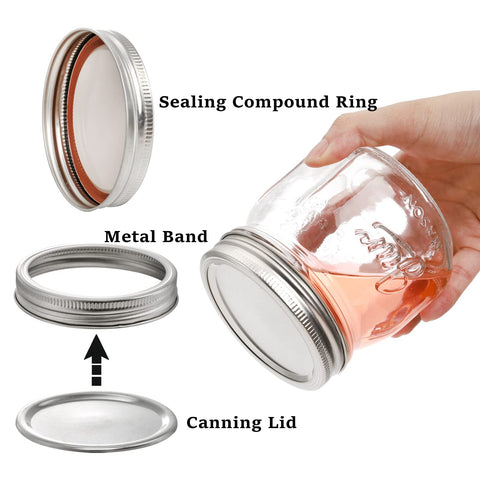 Lyellfe airtight silver lids shown with the jars for fresh preservation.