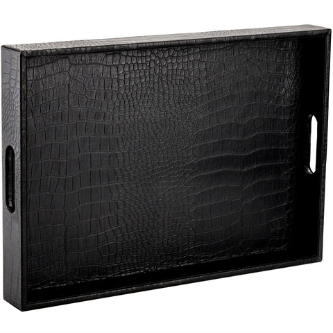Lyellfe black serving tray with handles for easy transport.