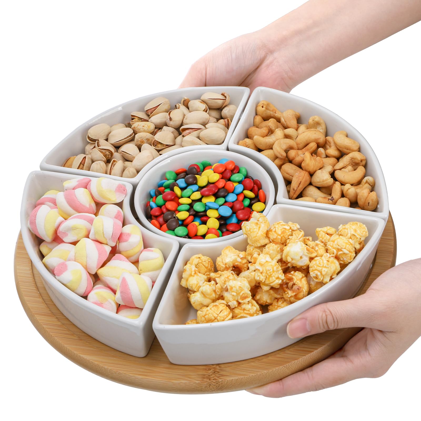 Lyellfe divided serving dish is microwave-safe for quick reheating of small bites.