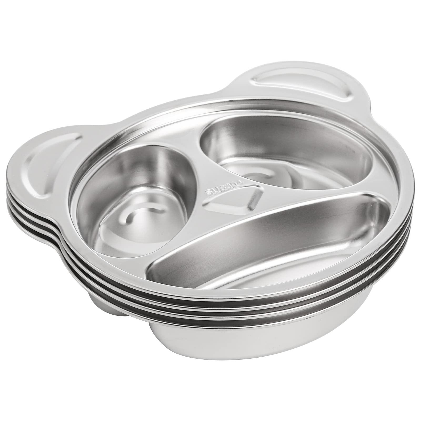 Lyellfe panda divided plate close-up with three compartments