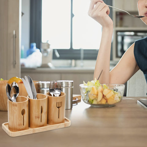 Lyellfe rustic bamboo caddy complements a farmhouse kitchen with durable build.