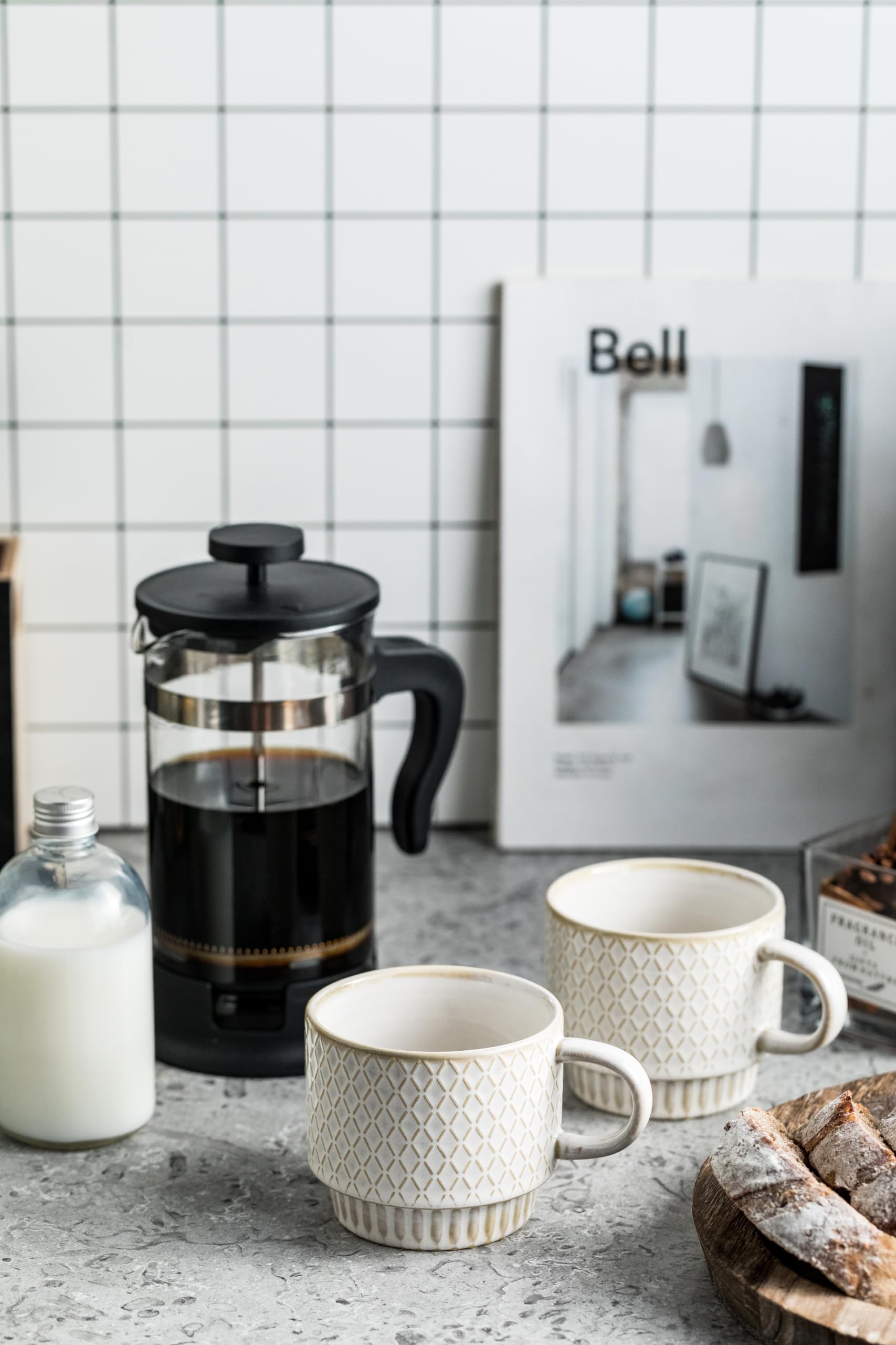 LYEOBOH 13-ounce mugs with spoons ideal for morning coffee.