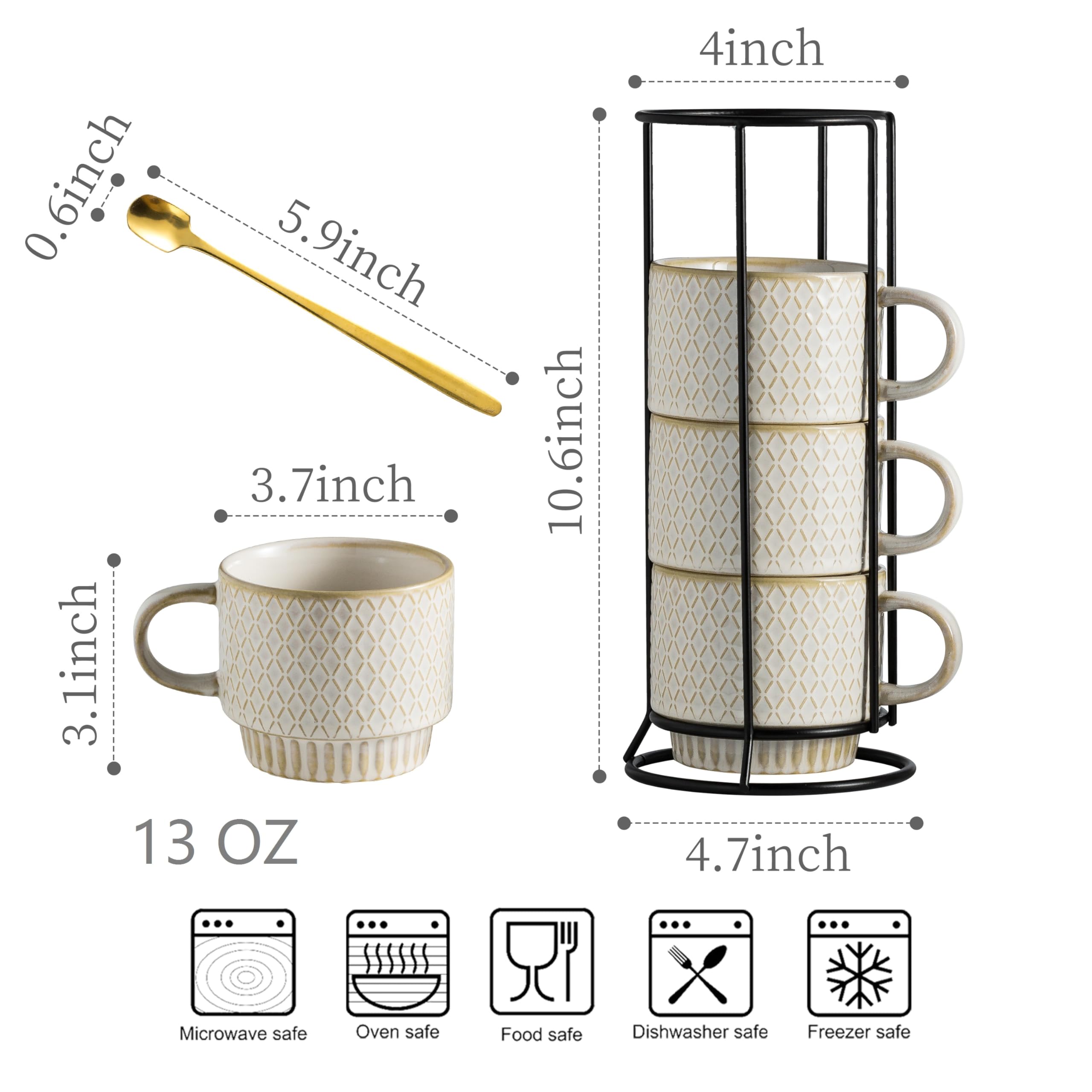 LYEOBOH 4-pack ceramic coffee mugs with spoons for daily use.