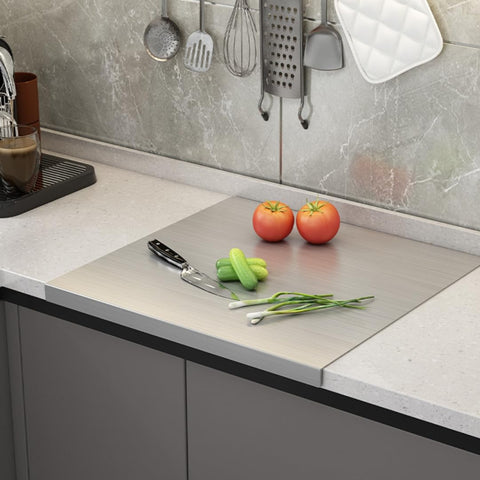 LYHLYA stainless steel board with a lipped edge to prevent spills.