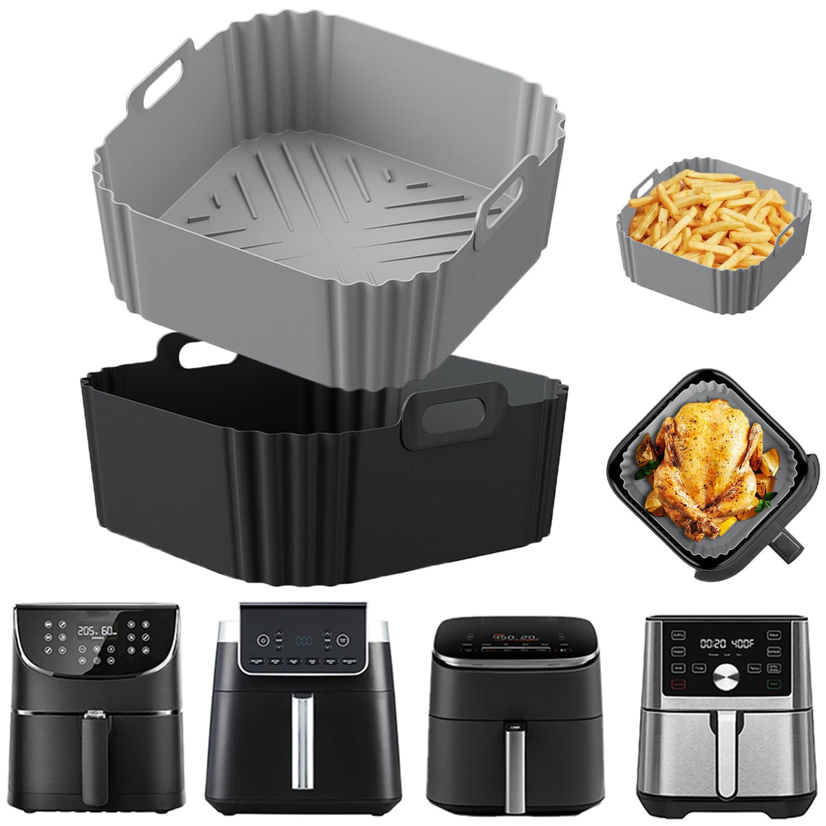 LYHOLKEER silicone air fryer liner for Ninja AF141 reduces mess and keeps baskets clean.