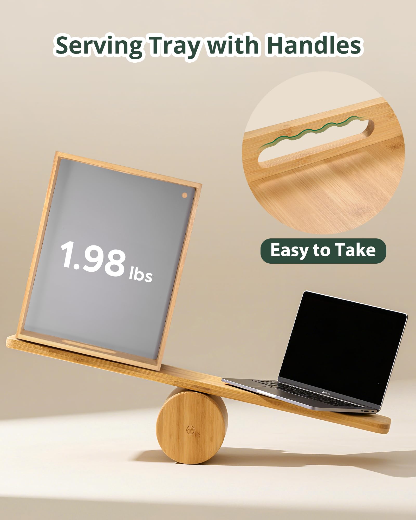 Gift-ready LYNG bamboo tray enhances kitchens and living spaces with rustic-chic style.