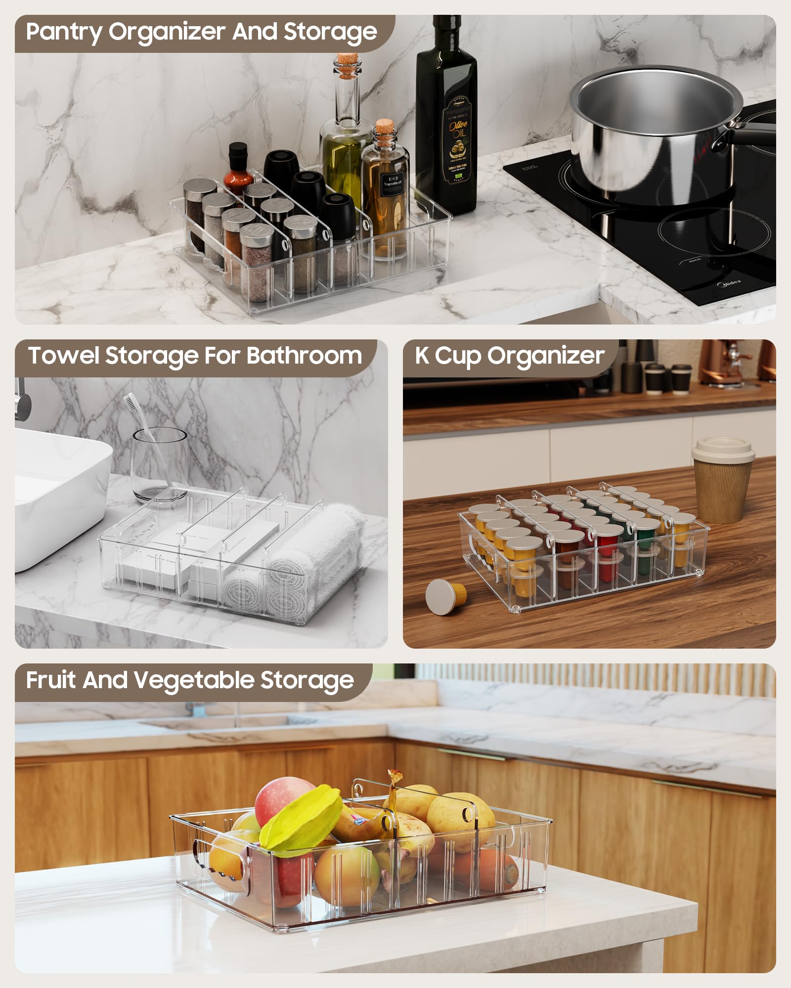 LYNG lid organizer with 4 adjustable dividers neatly sorts lids by size.