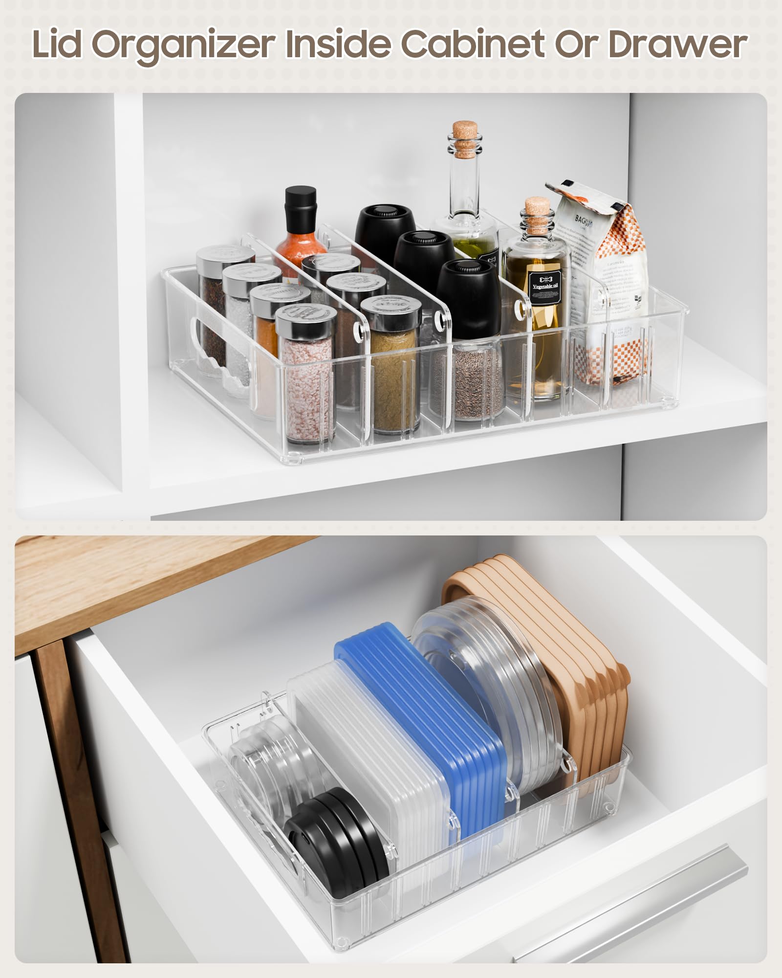 LYNG lid organizer in clear, sturdy plastic for easy visibility of lids.
