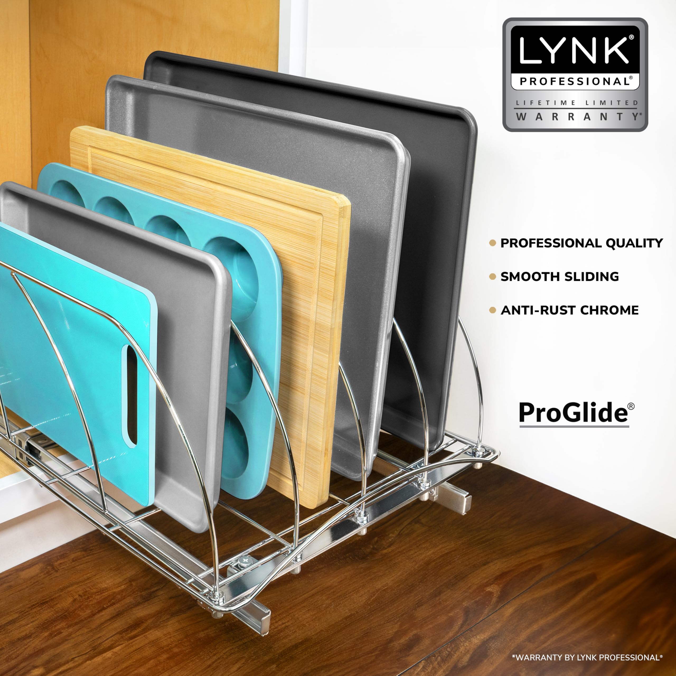 LYNK PROFESSIONAL baking sheet rack organizes tall trays and pans for quick access.