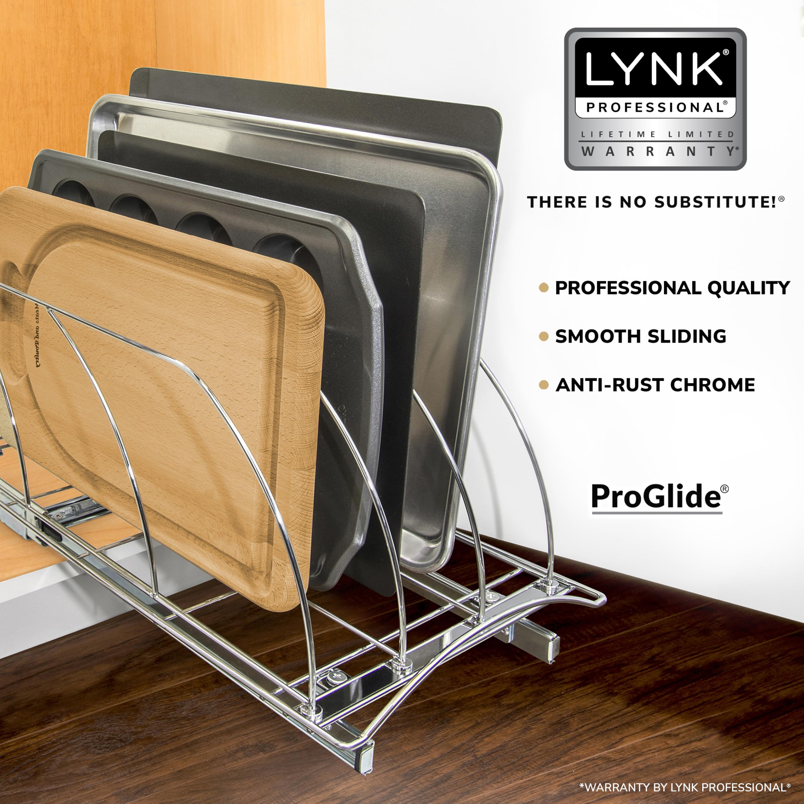 LYNK PROFESSIONAL cookie sheet and baking pan rack keeps bakeware organized