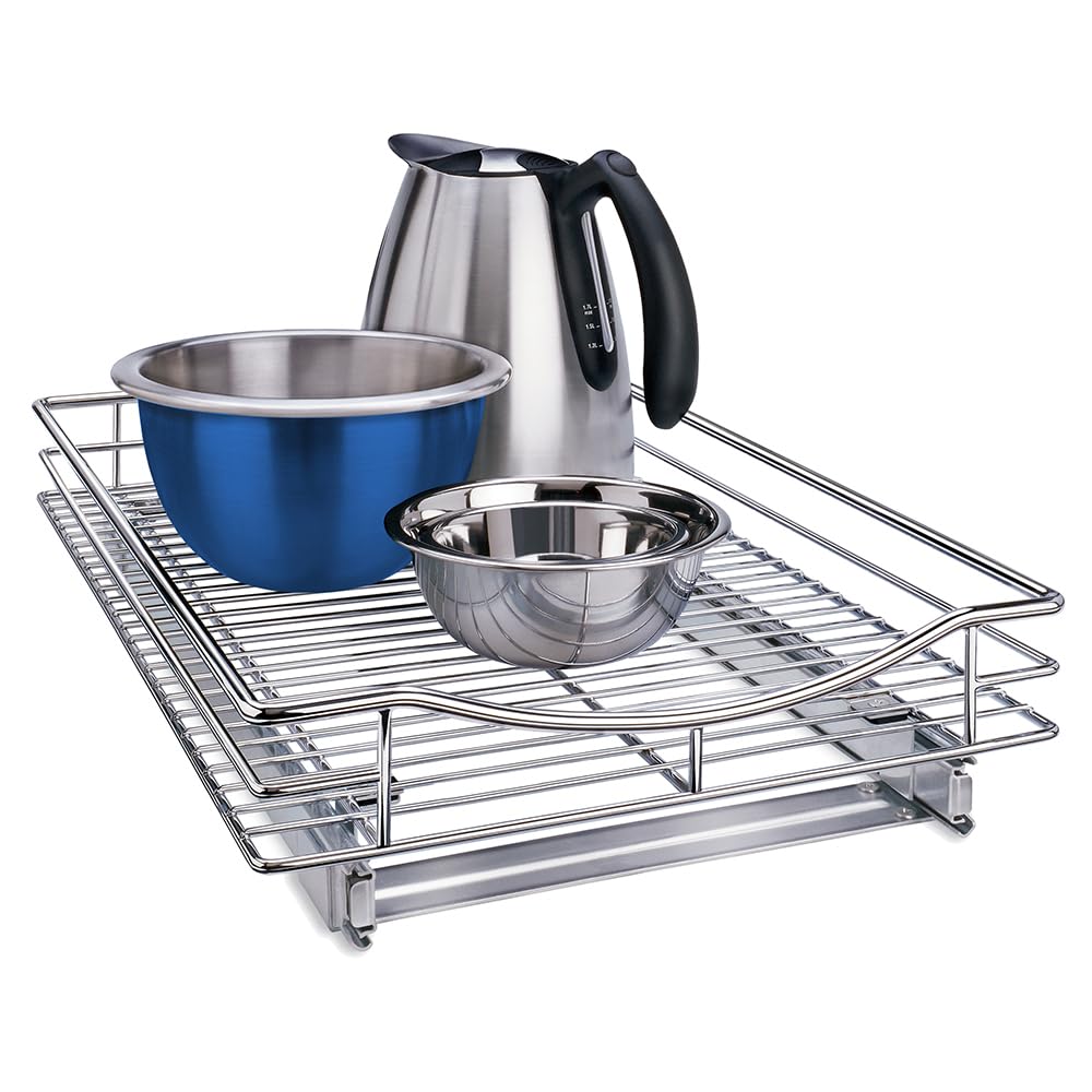 LYNK PROFESSIONAL pull-out cabinet organizer in chrome for easy access.