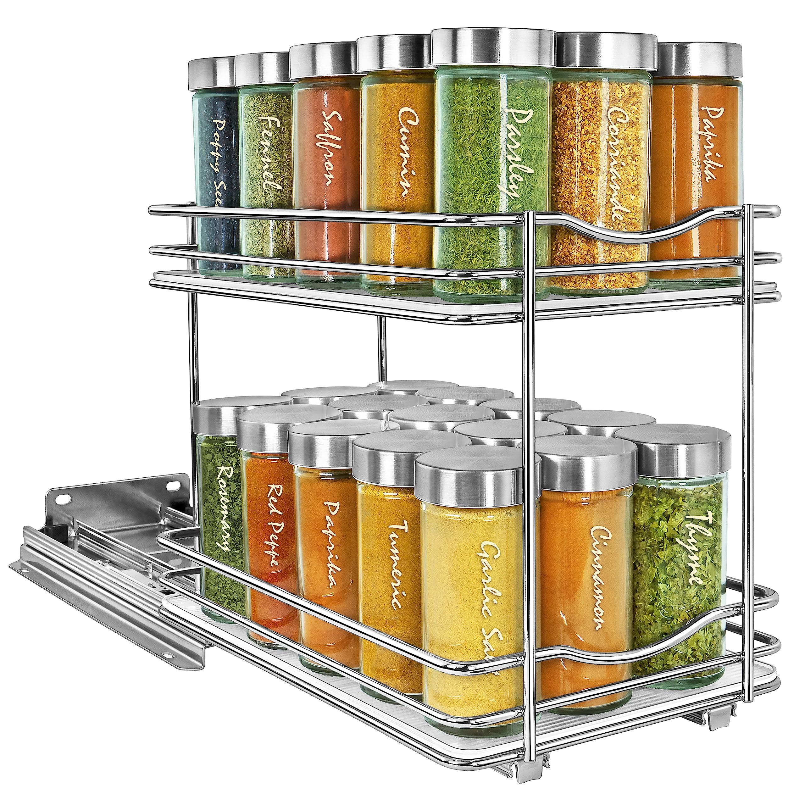 LYNK PROFESSIONAL pull-out spice rack front view enables quick access to spices.