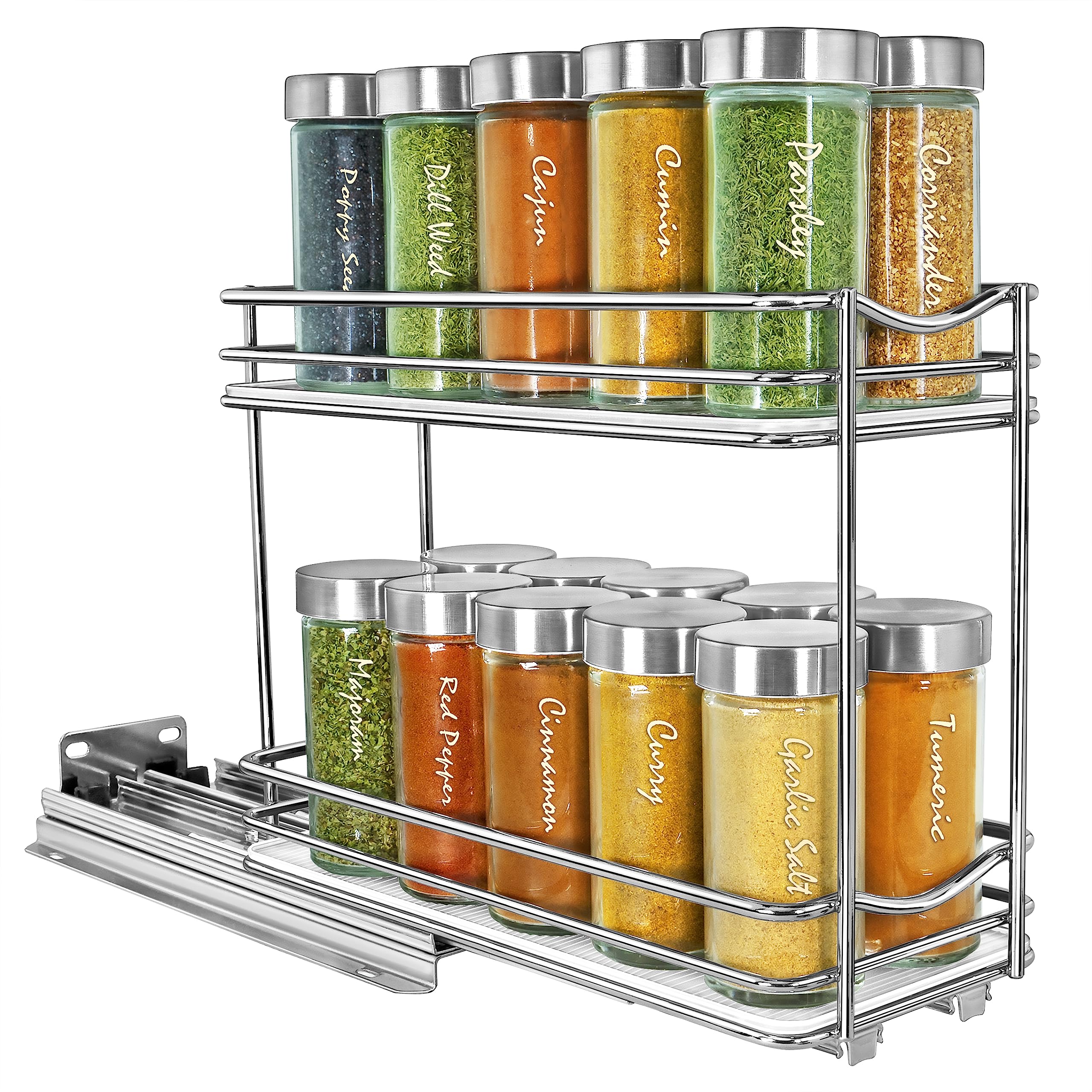 LYNK PROFESSIONAL pull-out spice rack organized pantry solution helps keep jars upright and accessible