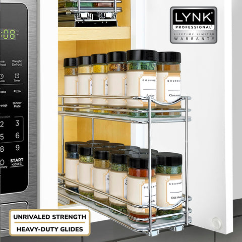 LYNK PROFESSIONAL pull-out spice rack heavy-duty polymer tray locks items securely and contains spills