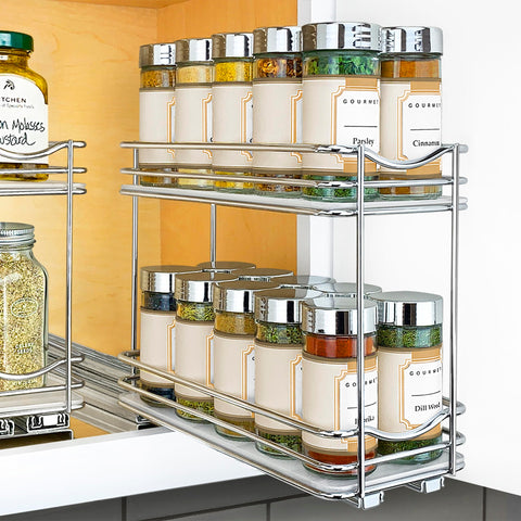 LYNK PROFESSIONAL pull-out spice rack top view shows organized bottles for quick access