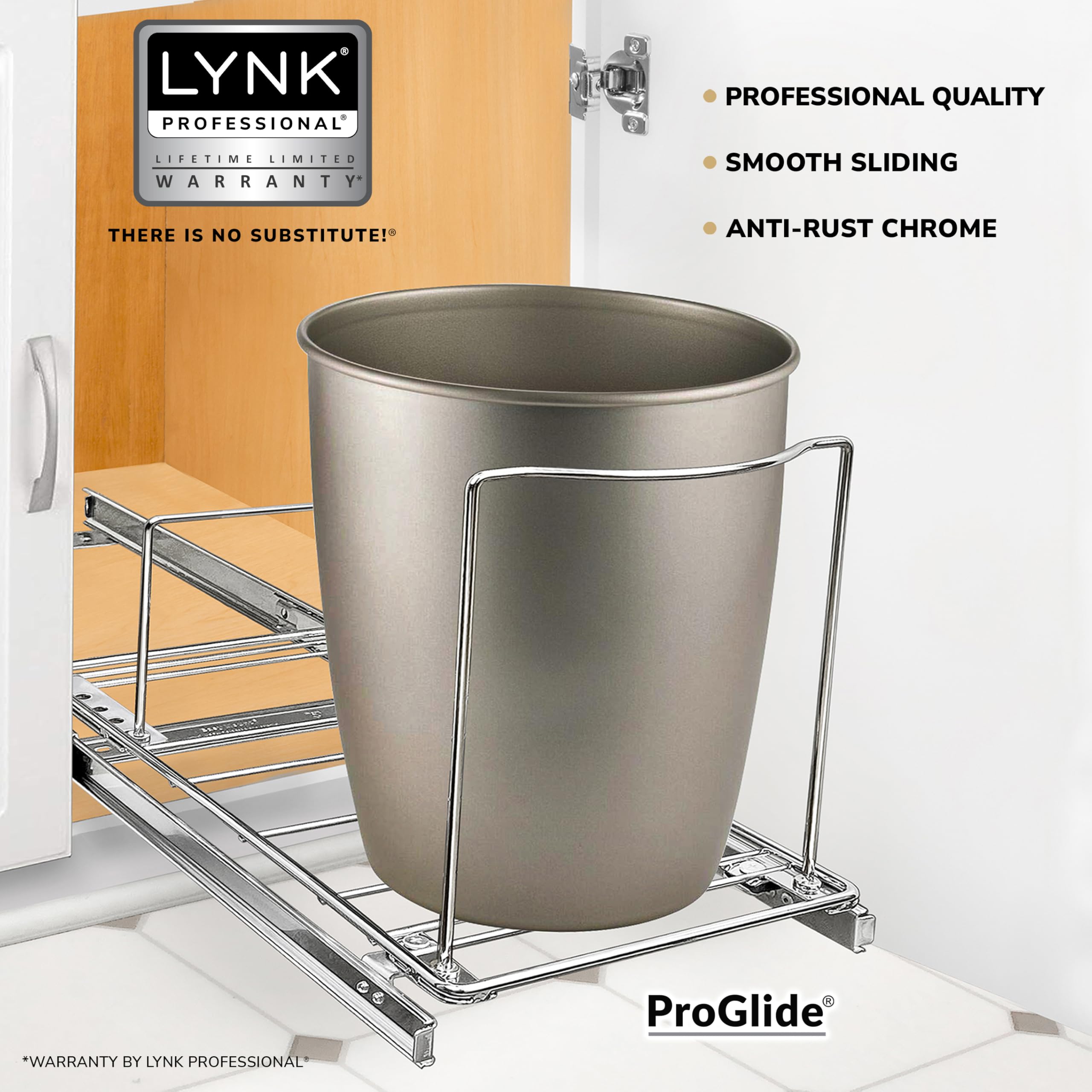 LYNK PROFESSIONAL glide system demonstrates sturdy, easy-access storage under a sink.