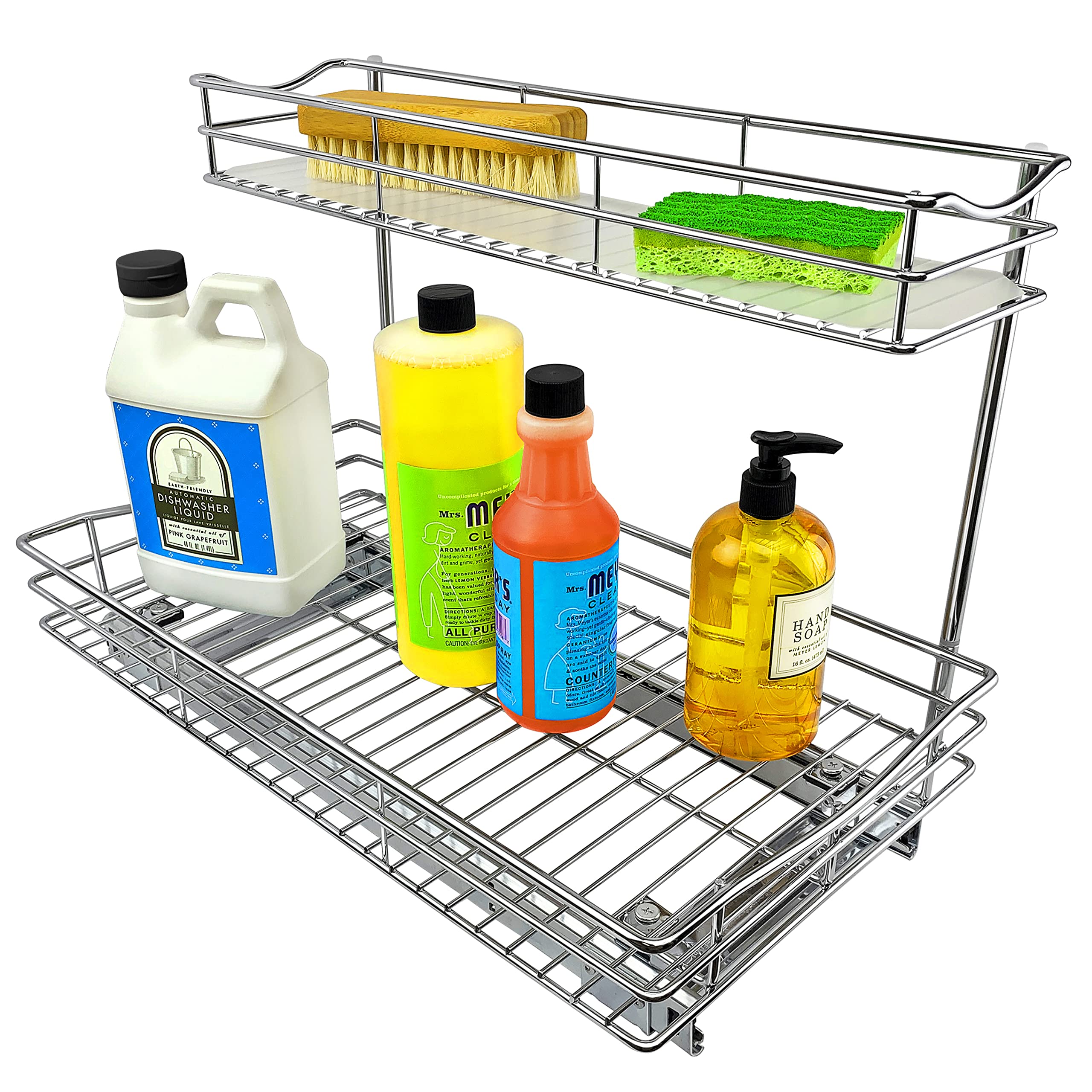 LYNK PROFESSIONAL pull-out under-sink drawer demonstrating organized storage under the sink.
