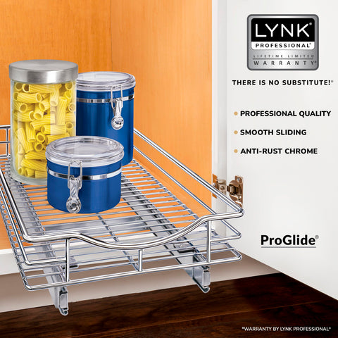 LYNK PROFESSIONAL slide-out drawer in kitchen cabinet for organized storage.