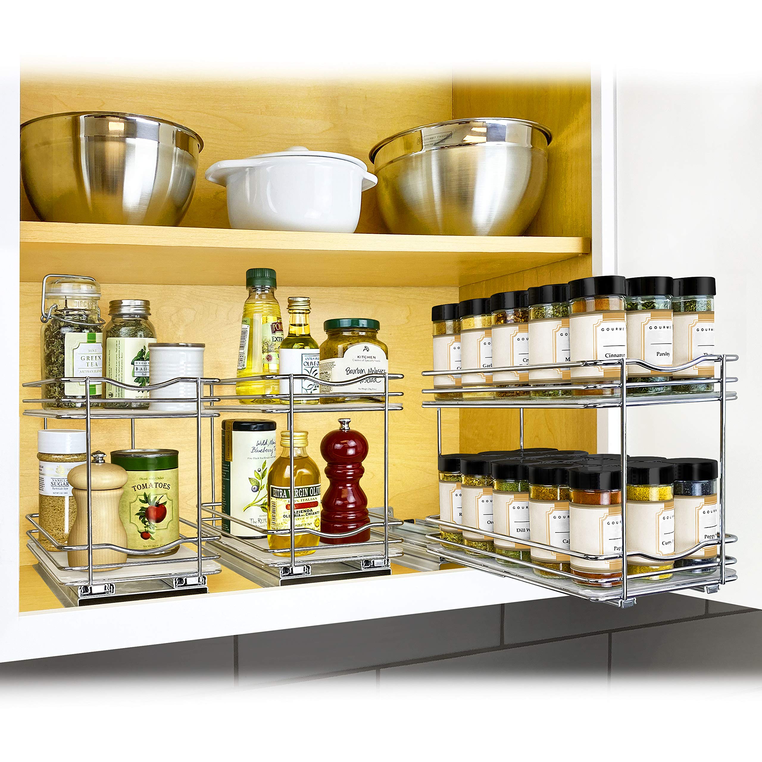 Spill containment feature illustrated by locked polymer tray.