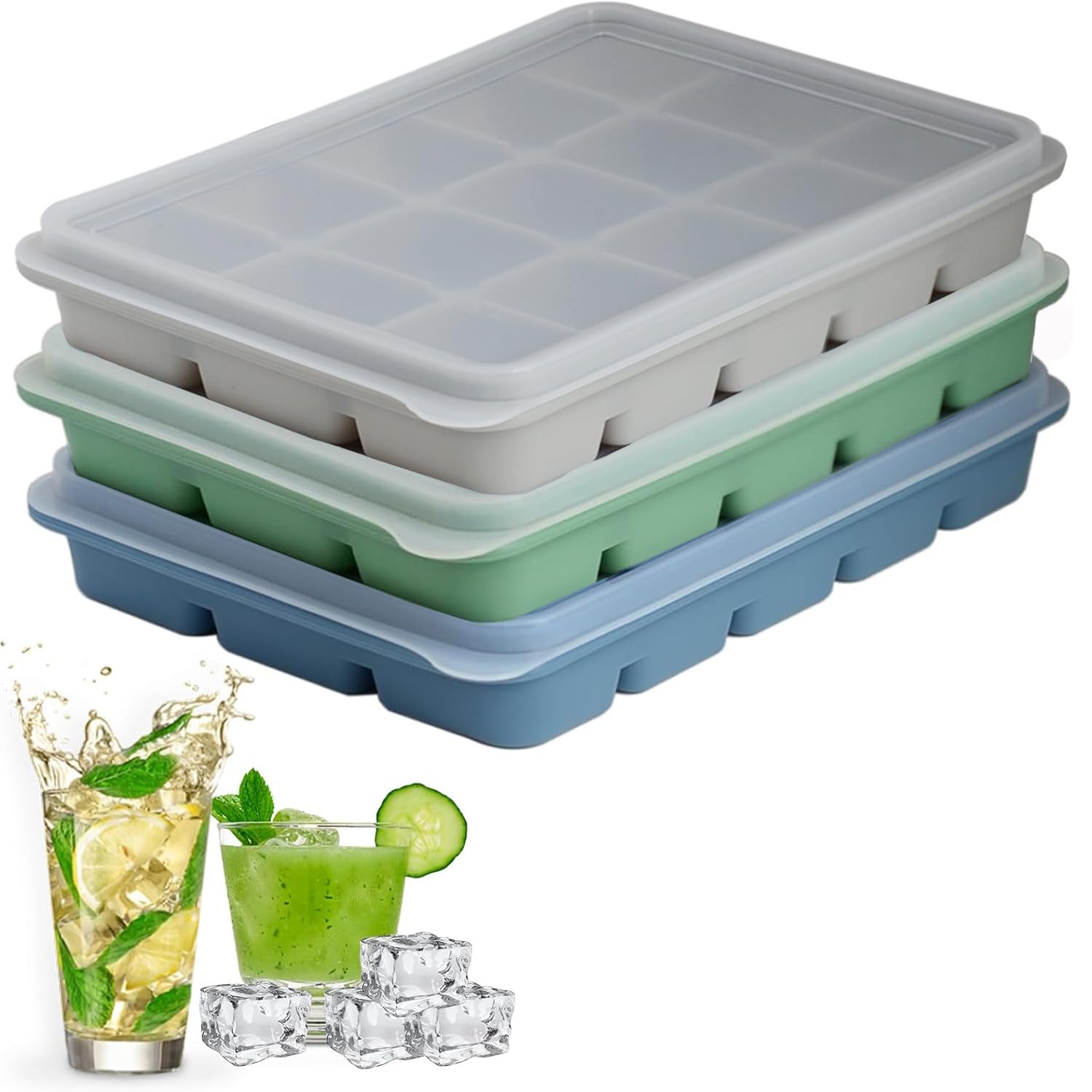 LYQOQYL ice cube trays set3 with removable lid for odor-free, easy-release cubes.