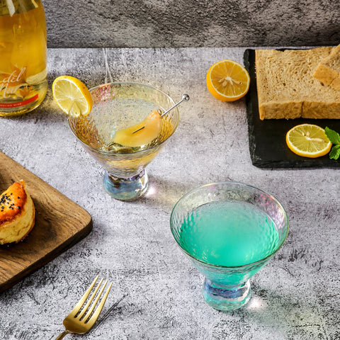 Lysenn hammered texture glass surface emphasizing luxe table presence.