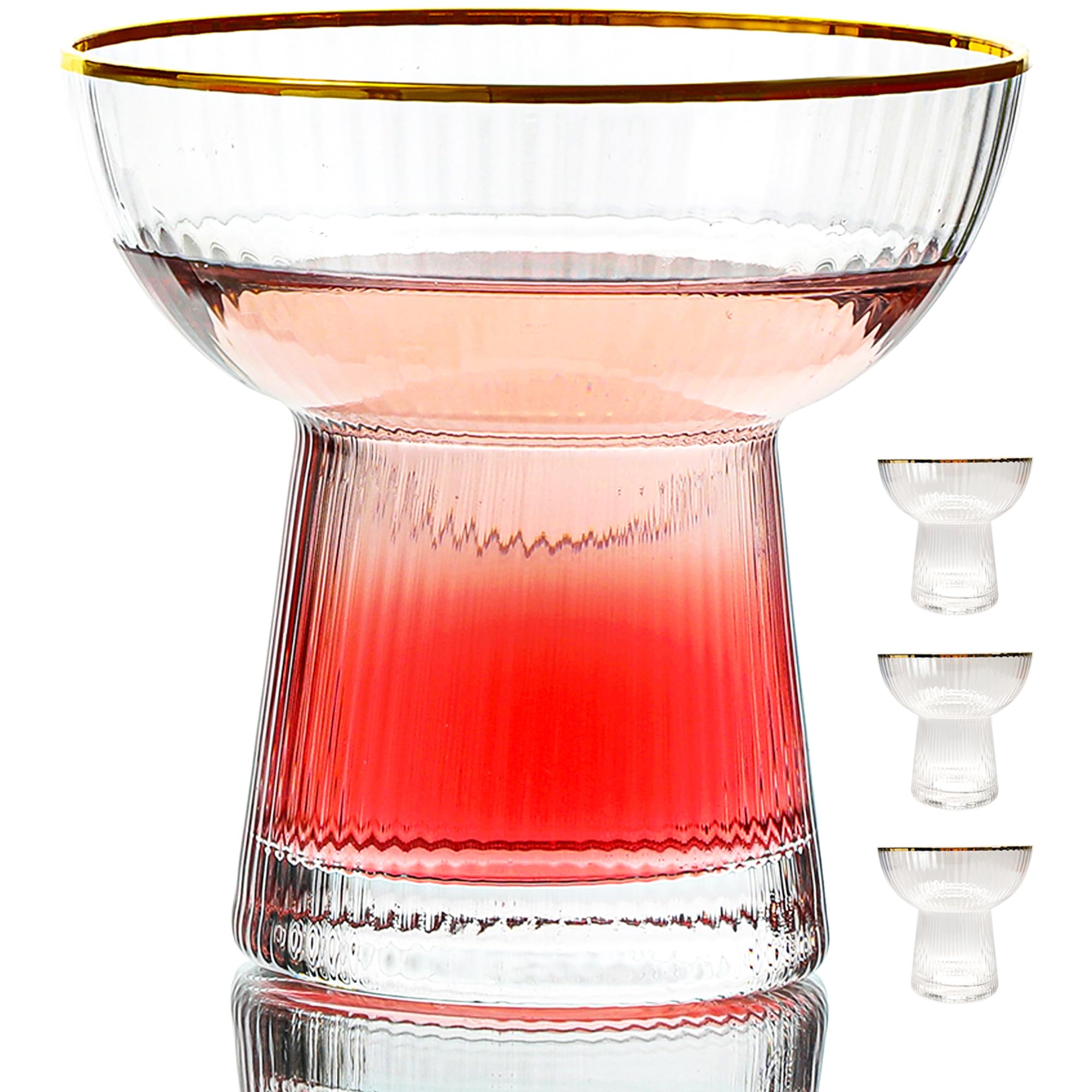 Lysenn stemless margarita glasses with vertical stripes, four-piece set, stylish for entertaining.