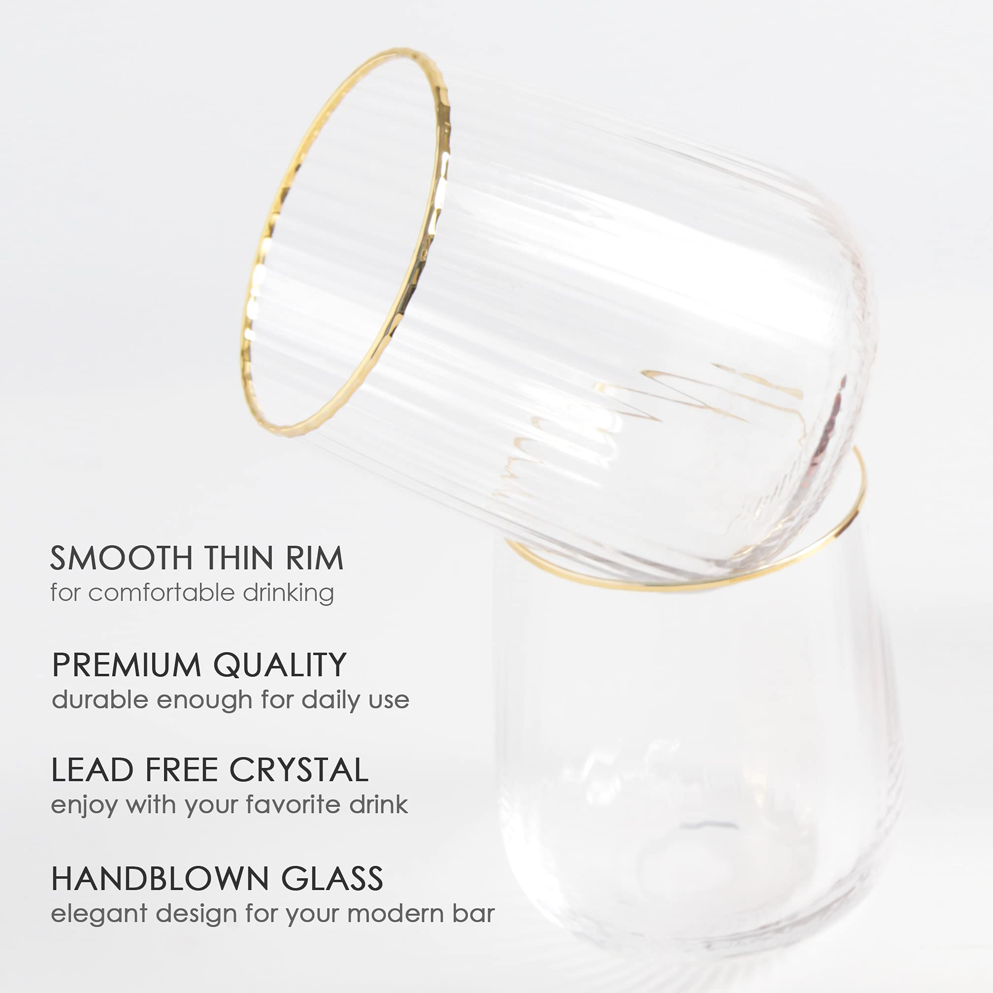 Gold rim complements weddings and events with a refined, classy appearance.