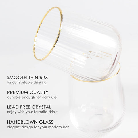 Gold rim complements weddings and events with a refined, classy appearance.