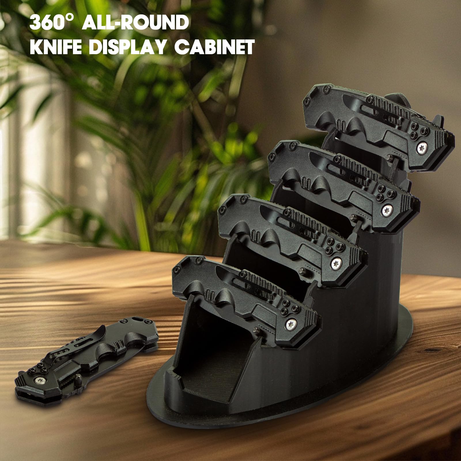 LyunZiS knife display stand showing five-knife capacity for collections.