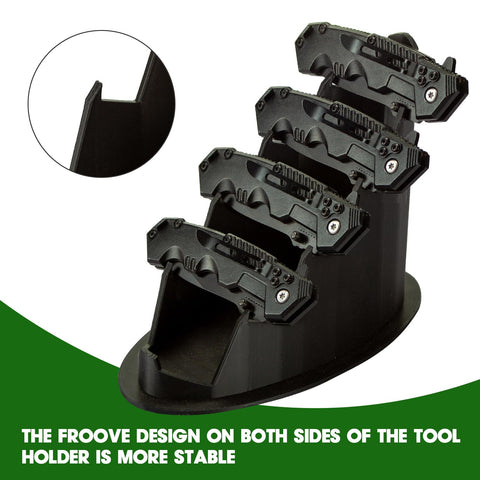 LyunZiS knife display stand side view with compact desk-friendly design.